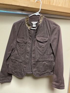 JohnPaulRichard Brown Utility Jacket with Sequined Collar